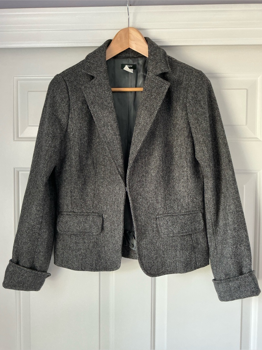 J. Crew Women’s Ecole Herringbone Gray Wool Blazer 6